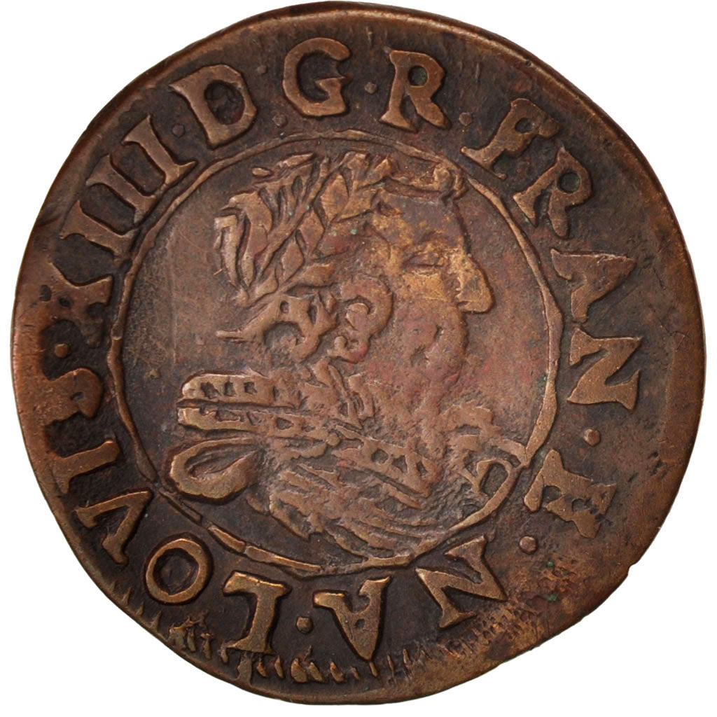 France, Louis XIII, Denier tournois de Navarre, 1635, Saint Palais, AU(50-53)