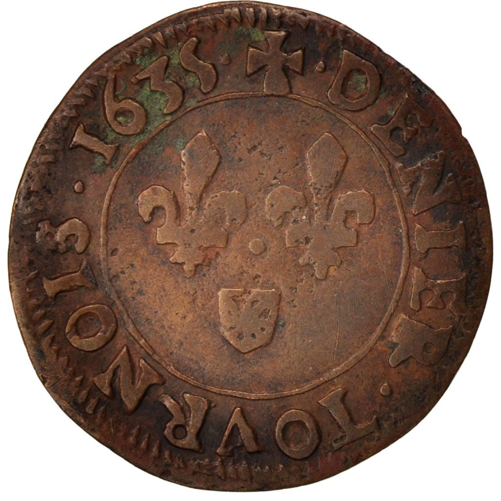 France, Louis XIII, Denier tournois de Navarre, 1635, Saint Palais, AU(50-53)