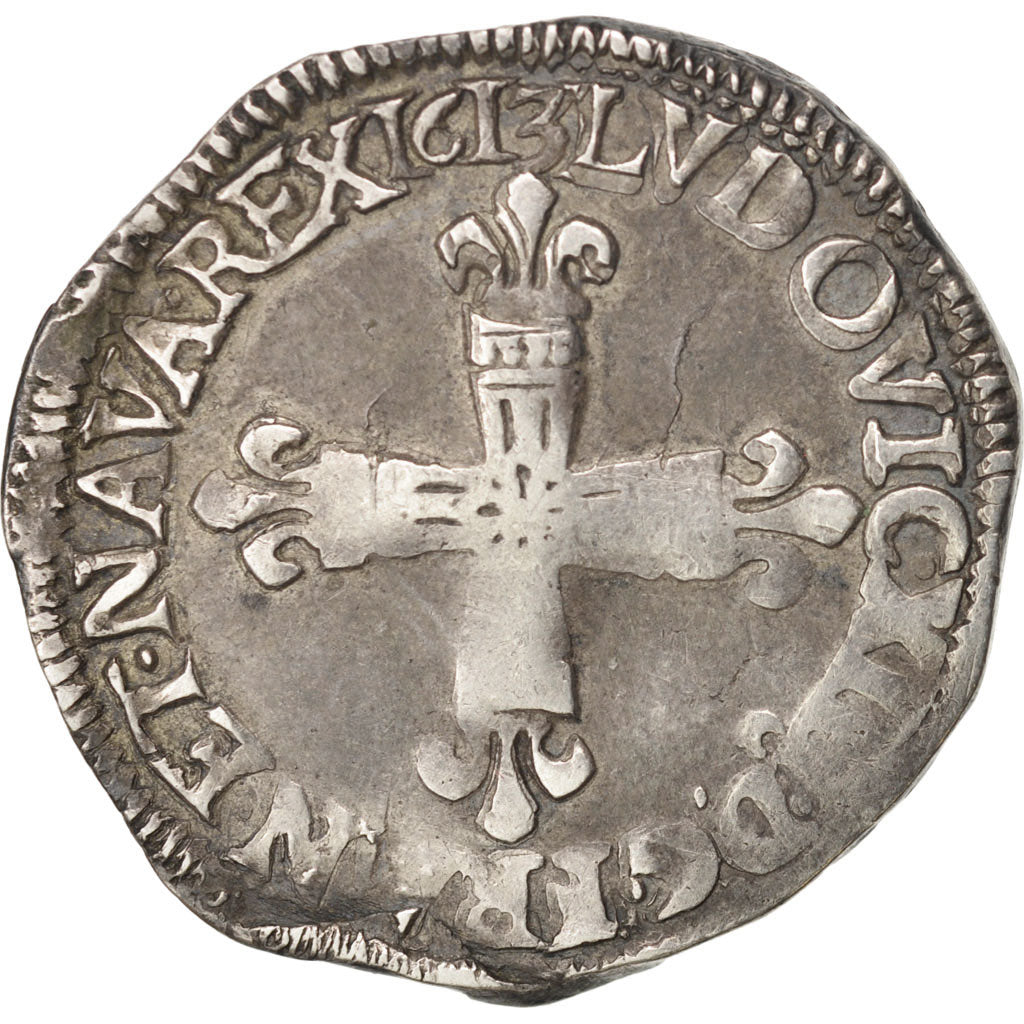 France, Louis XIII, 1/8 Écu à la croix, 1613, Rennes, VF(30-35), KM:44.17