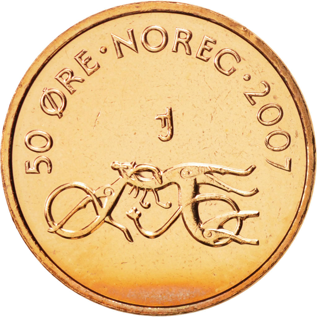 Coin, Norway, Harald V, 50 Öre, 2007, MS(65-70), Bronze, KM:460