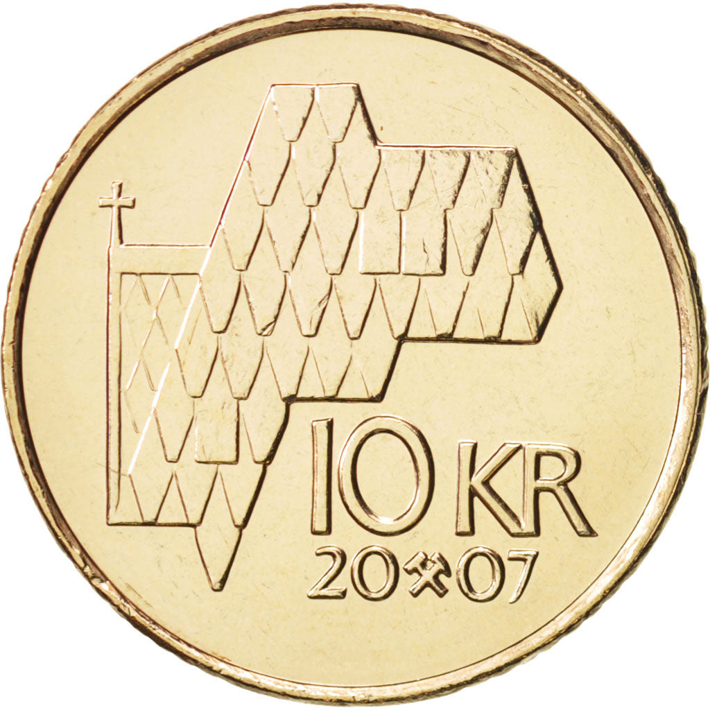 Norway, Harald V, 10 Kroner, 2007, MS(65-70), Nickel-brass, KM:457