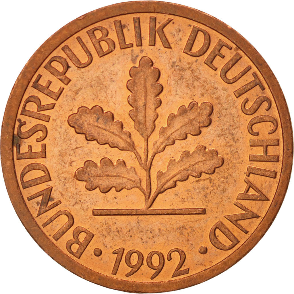 GERMANY - FEDERAL REPUBLIC, Pfennig, 1992, Stuttgart, AU(55-58), KM:105