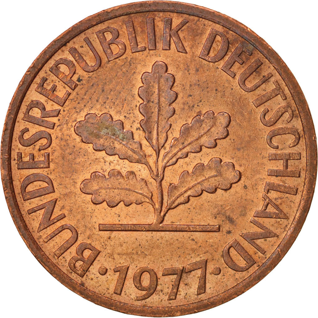 Coin, GERMANY - FEDERAL REPUBLIC, 2 Pfennig, 1977, Stuttgart, AU(55-58), Copper