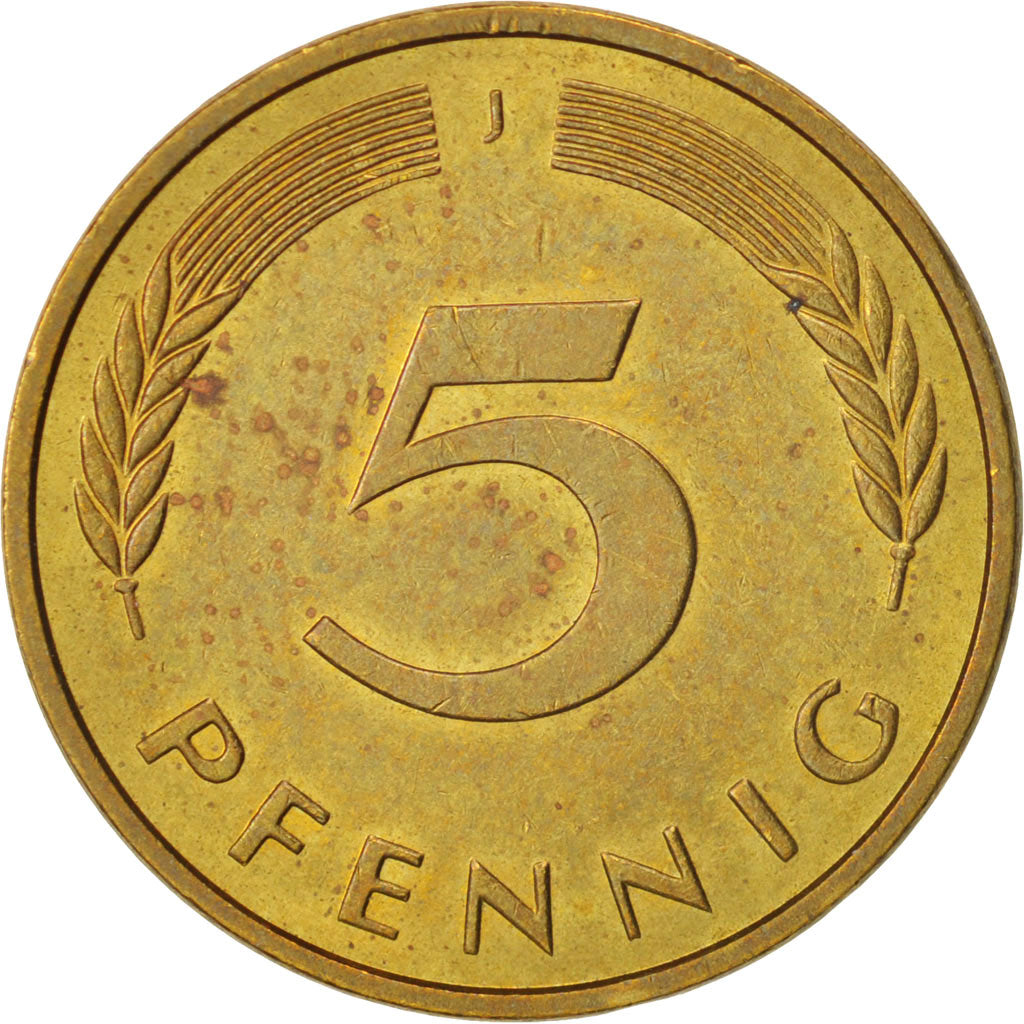 GERMANY - FEDERAL REPUBLIC, 5 Pfennig, 1995, Hamburg, AU(55-58), KM:107