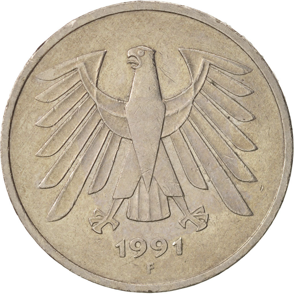 GERMANY - FEDERAL REPUBLIC, 5 Mark, 1991, Stuttgart, AU(50-53), KM:140.1