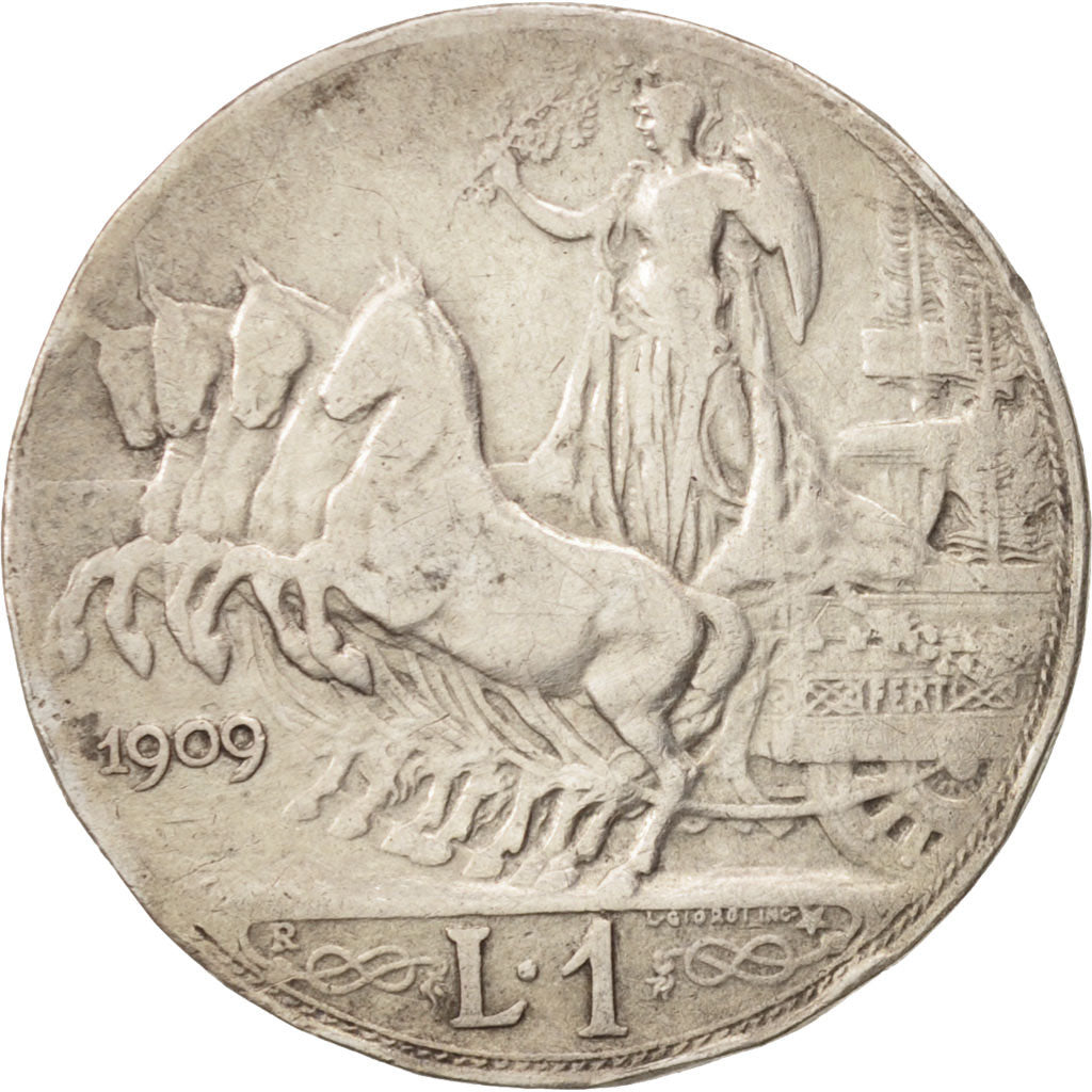 Coin, Italy, Vittorio Emanuele III, Lira, 1909, Rome, VF(20-25), Silver, KM:45