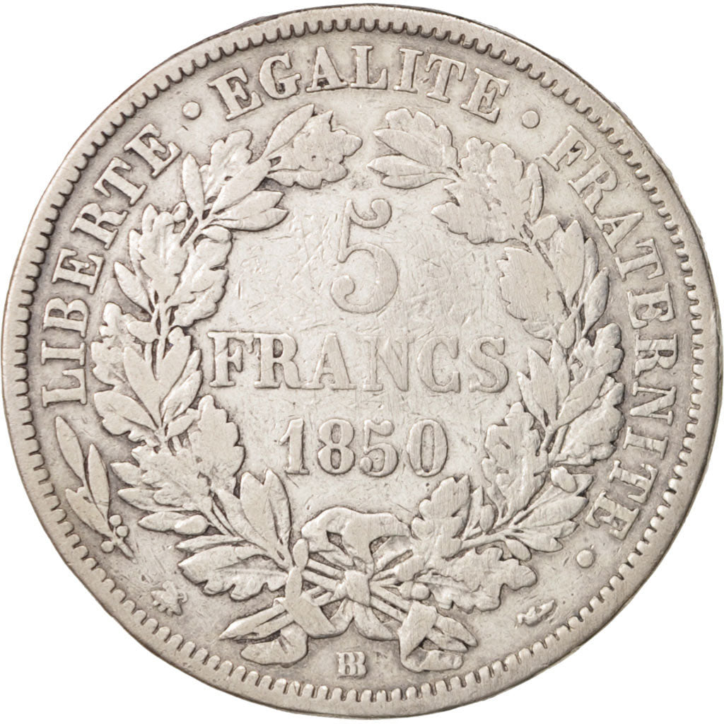 Münze, Frankreich, Cérès, 5 Francs, 1850, Strasbourg, S+, Silber, KM:761.2