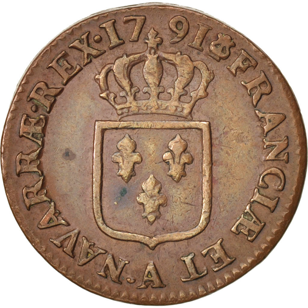Coin, France, Louis XVI, Sol ou sou, Sol, 1791, Paris, AU(50-53), Copper