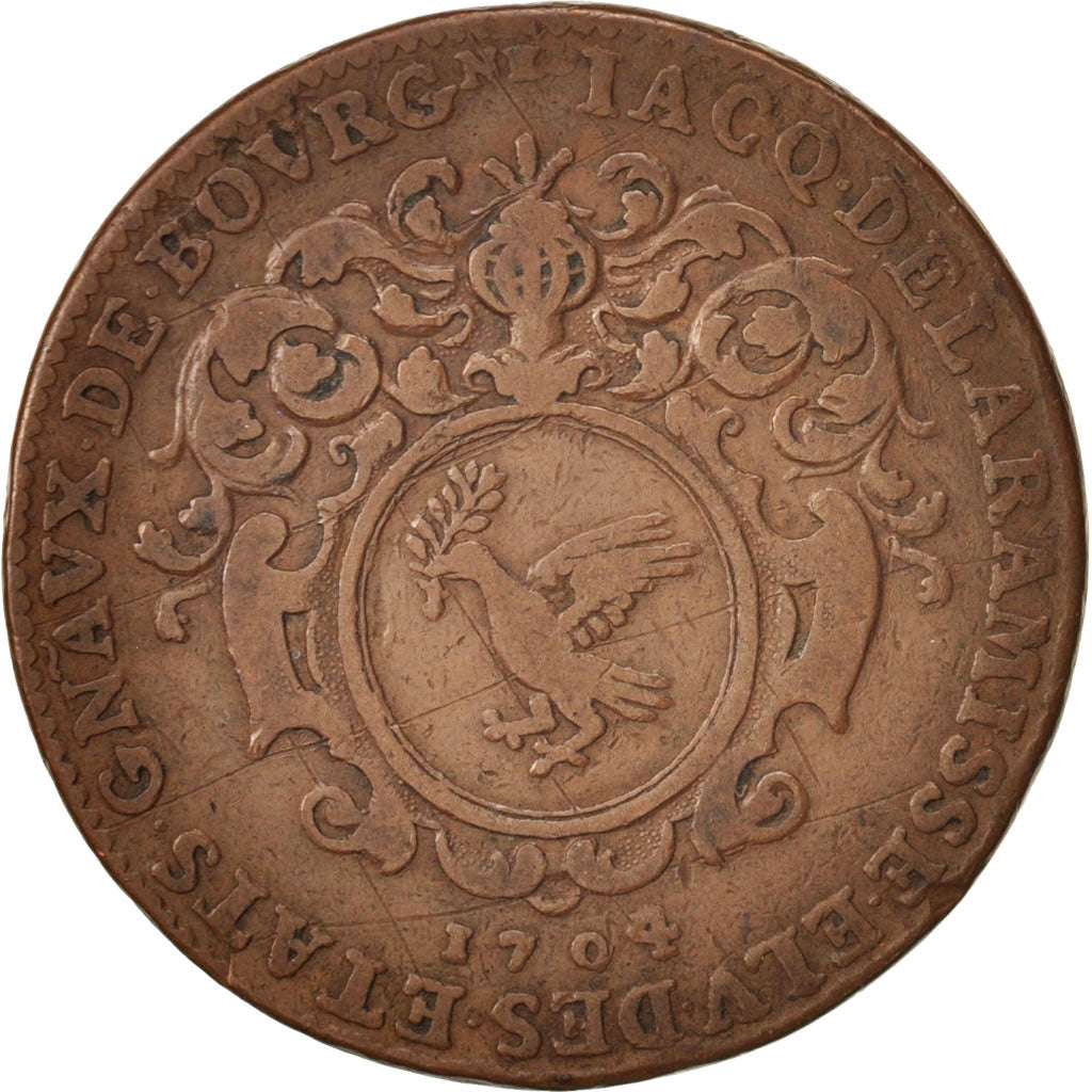 France, Token, Etats de Bourgogne, 1704, VF(20-25), Copper, Feuardent:9885