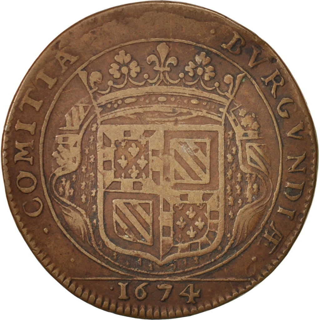 France, Token, Etats de Bourgogne, 1674, VF(20-25), Copper, Feuardent:9807
