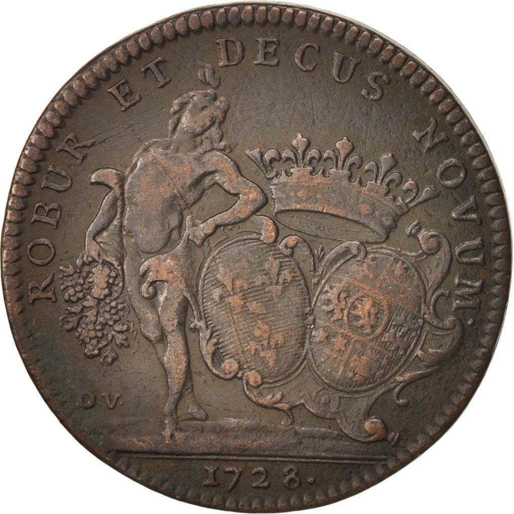 France, Token, Etats de Bourgogne, 1728, VF(30-35), Copper, Feuardent:9838