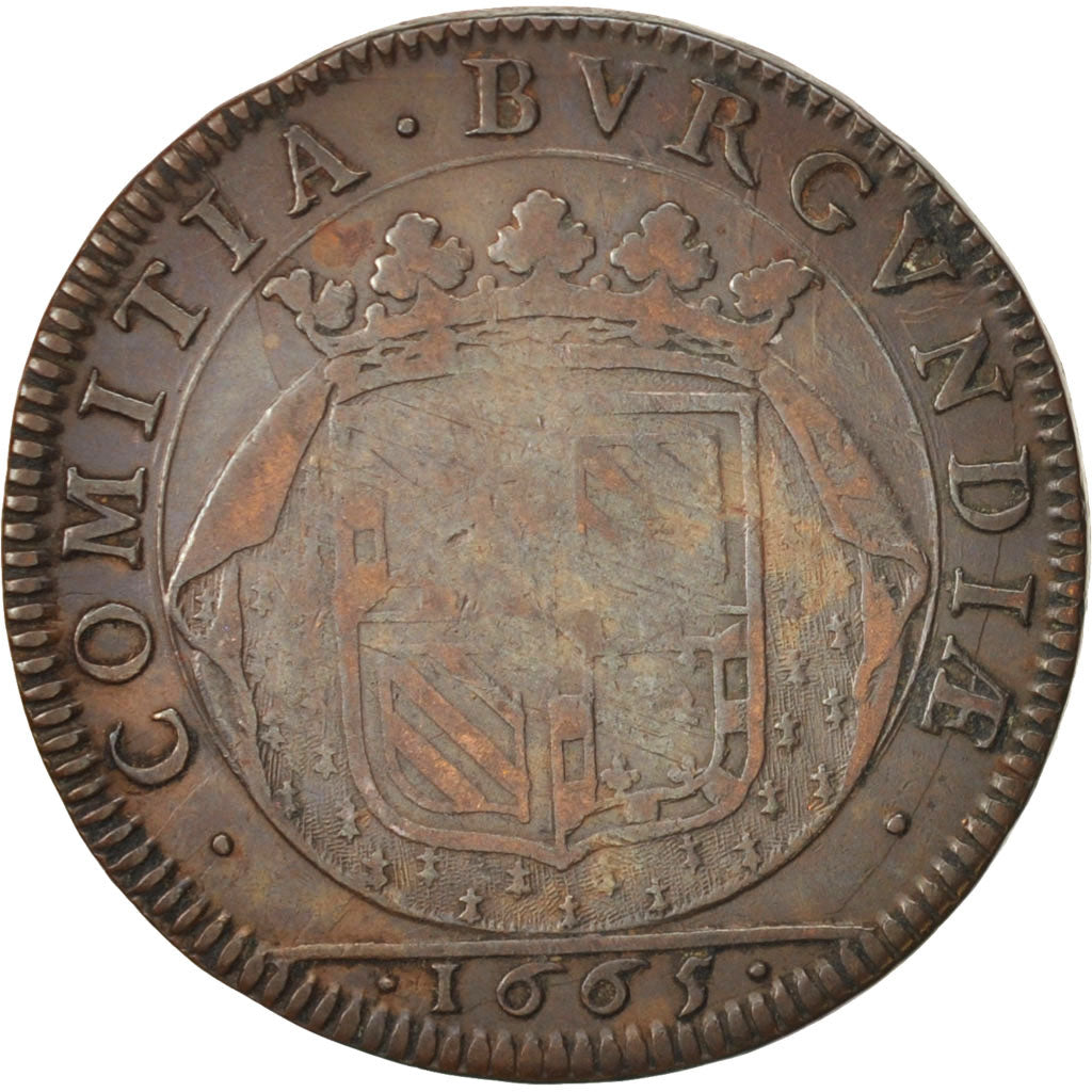 France, Token, Etats de Bourgogne, 1665, VF(20-25), Copper, Feuardent:9801