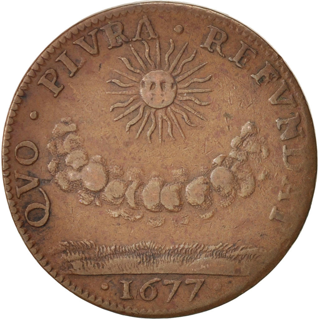 France, Token, Etats de Bourgogne, 1677, VF(30-35), Copper, Feuardent:9812