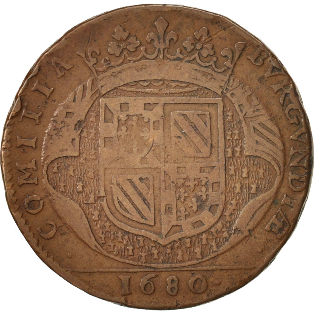France, Token, Etats de Bourgogne, 1680, VF(20-25), Copper, Feuardent:9815
