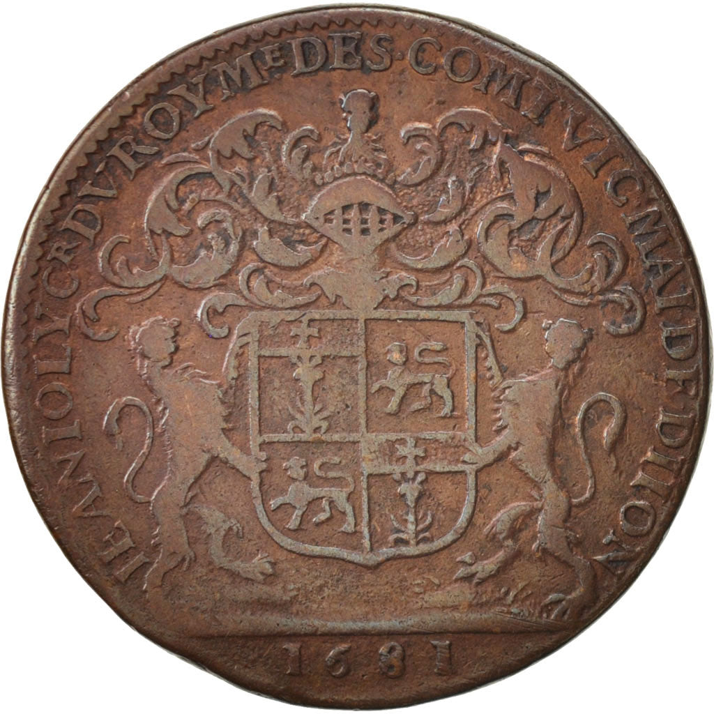 France, Token, Ville de Dijon, 1681, VF(30-35), Copper, Feuardent:10060