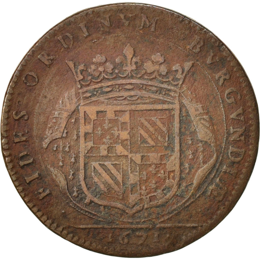 France, Token, Etats de Bourgogne, 1671, VF(20-25), Copper, Feuardent:9806