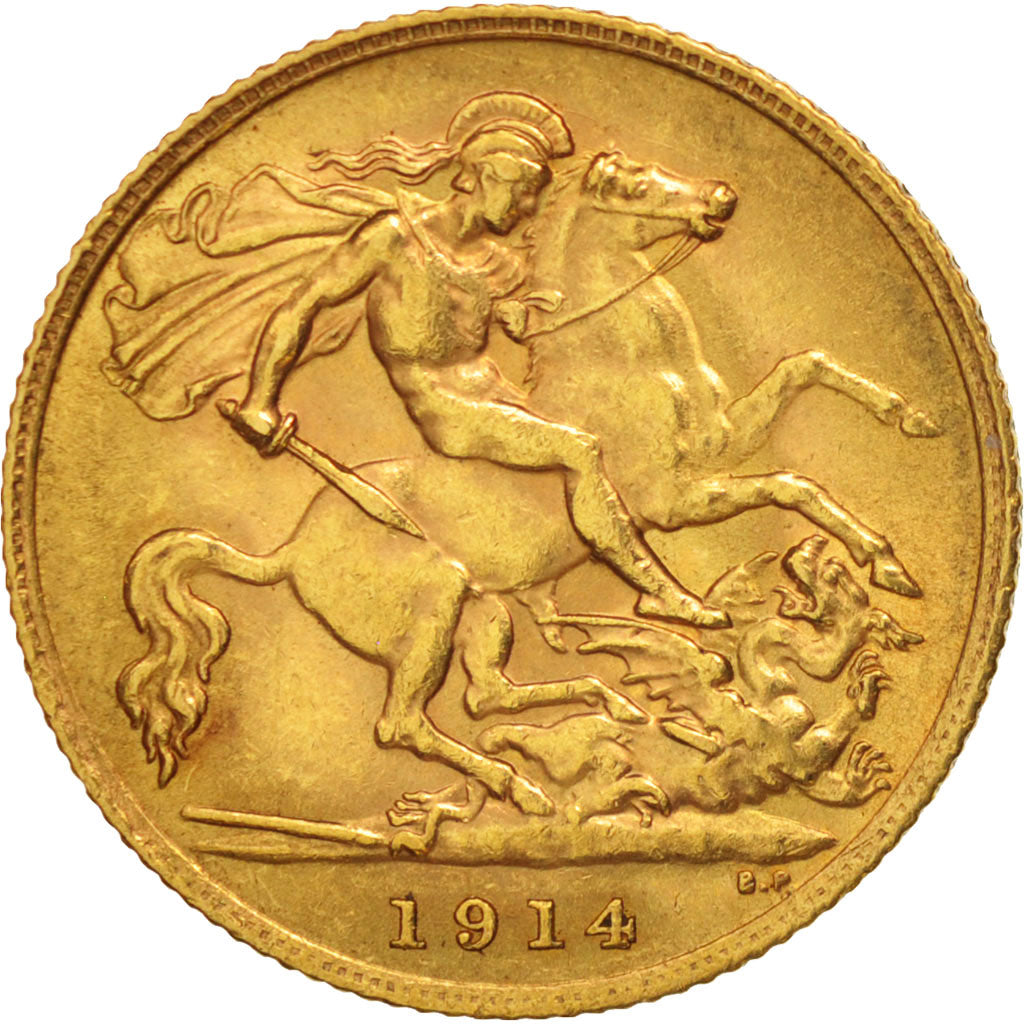 Great Britain, George V, 1/2 Sovereign, 1914, AU(55-58), Gold, KM:819