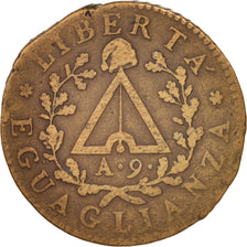Estados italianos, PIEDMONT REPUBLIC, 2 Soldi, 1800 (An 9), Turin, BC+, Bronce