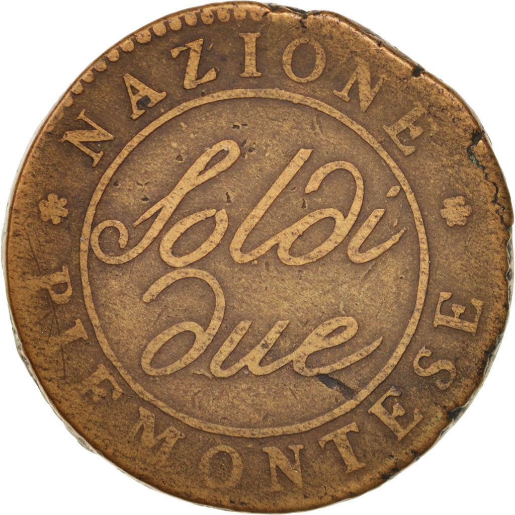 ITALIAN STATES, PIEDMONT REPUBLIC, 2 Soldi, 1800 (An 9), Turin, VF(30-35)
