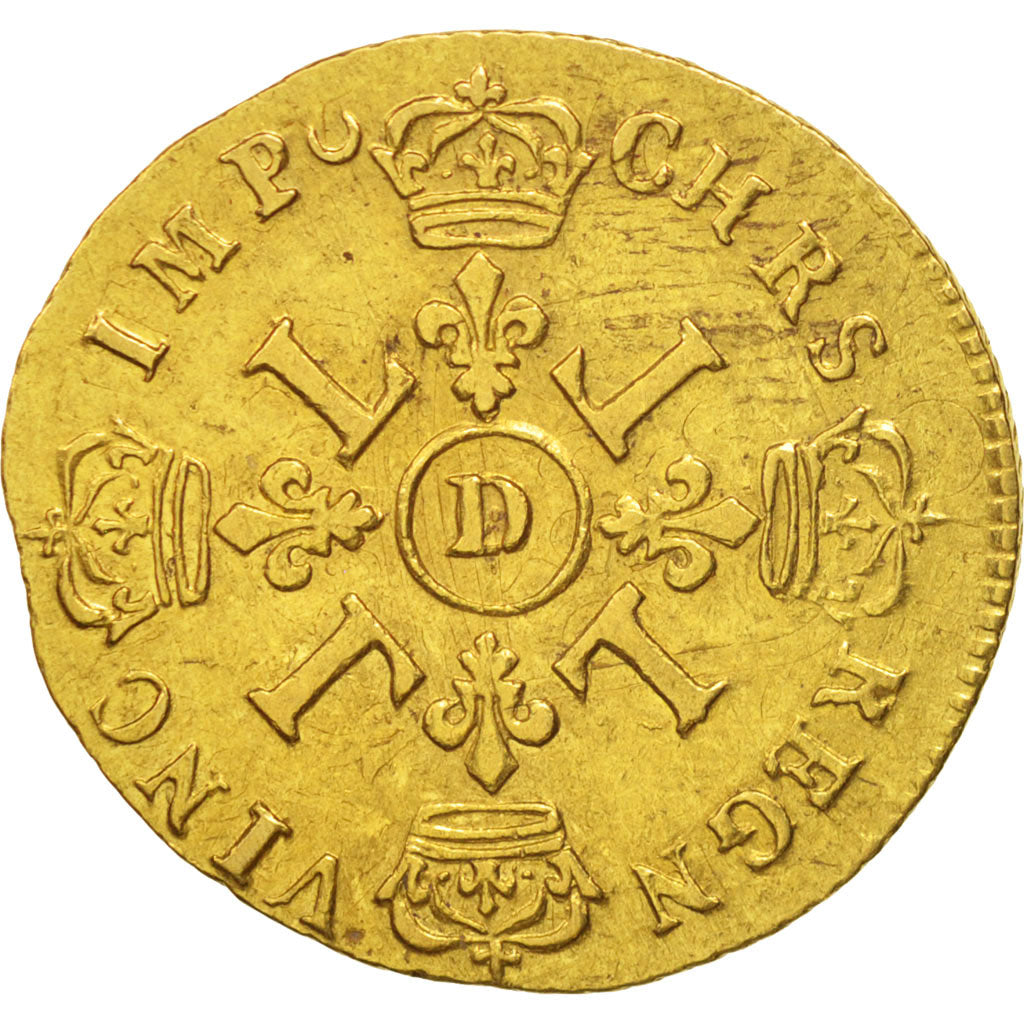 France, Louis XIV, Louis d'or aux 4 L, 1693, Lyon, EF(40-45), Gold, KM:302.6