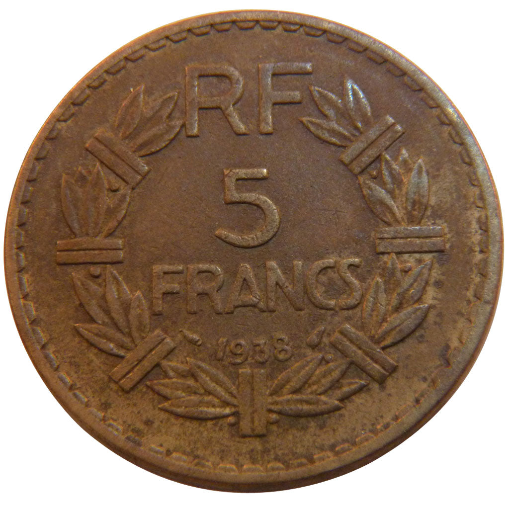 FRANCE, 5 Francs, 1938, EF(40-45), Aluminium-Bronze, Gadoury #761, 11.90