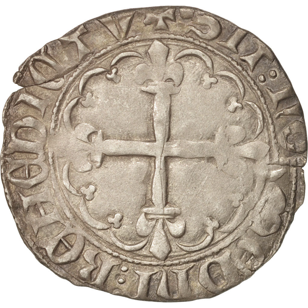 Monnaie, France, Charles VII, Blanc dentillé, Angers, TTB, Billon, Duplessy:472