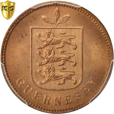 Monnaie, Guernsey, Double, 1893, Heaton, Birmingham, PCGS, MS66RD, FDC, Bronze