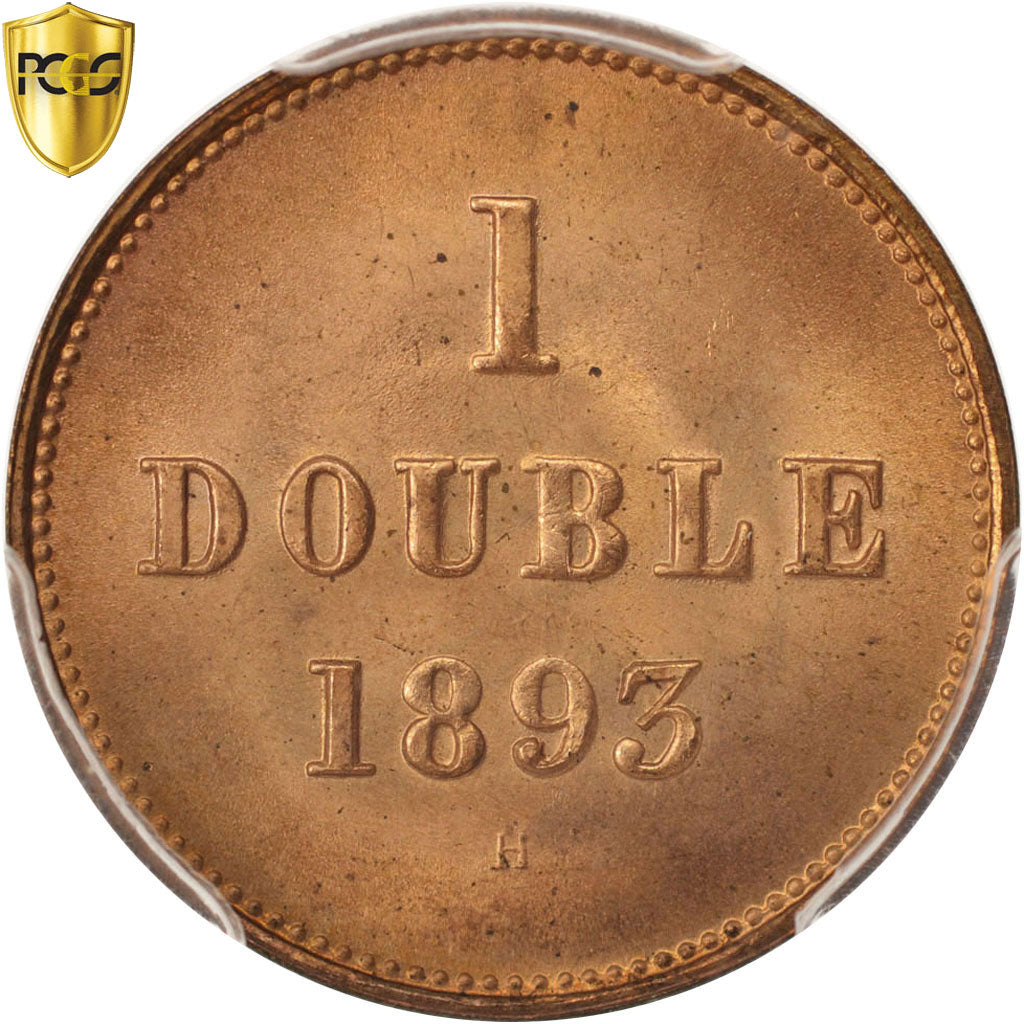 Coin, Guernsey, Double, 1893, Heaton, Birmingham, PCGS, MS66RD, MS(65-70)