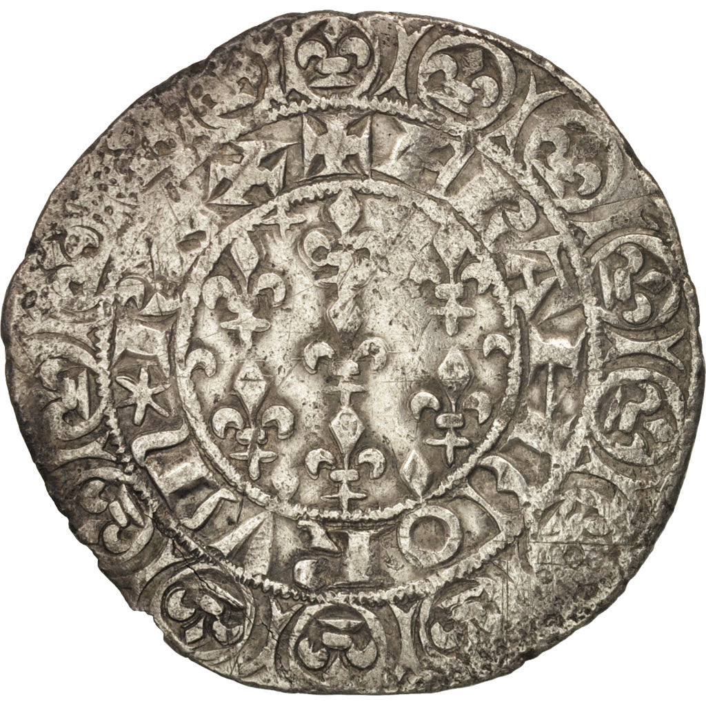 Moneda, Francia, Jean II le Bon, Gros Blanc aux fleurs de lis, BC+, Vellón