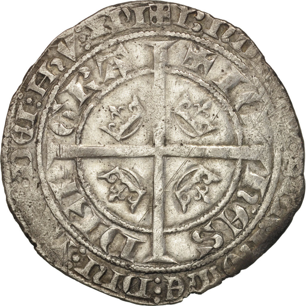 Moneda, Francia, Jean II le Bon, Gros Blanc aux fleurs de lis, BC+, Vellón