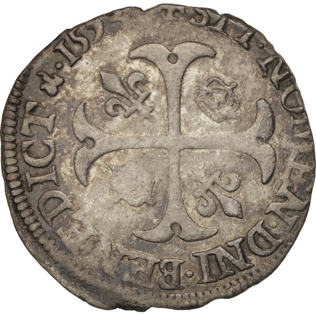 Moneda, Francia, Henri IV, Douzain, 1594, Saint Lô, MBC, Vellón, Sombart:4420