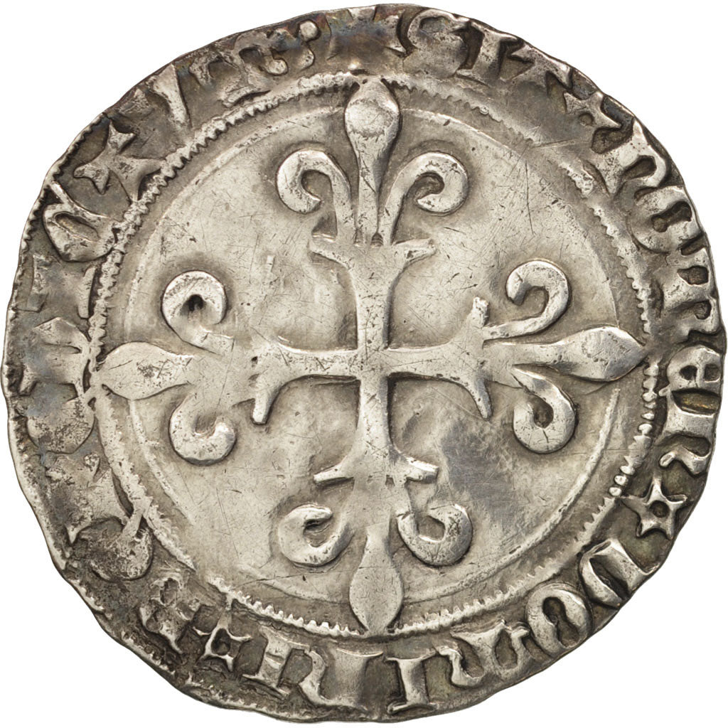 Munten, Frankrijk, Charles VII, Gros de Roi, Lyon, ZF, Billon, Duplessy:518A