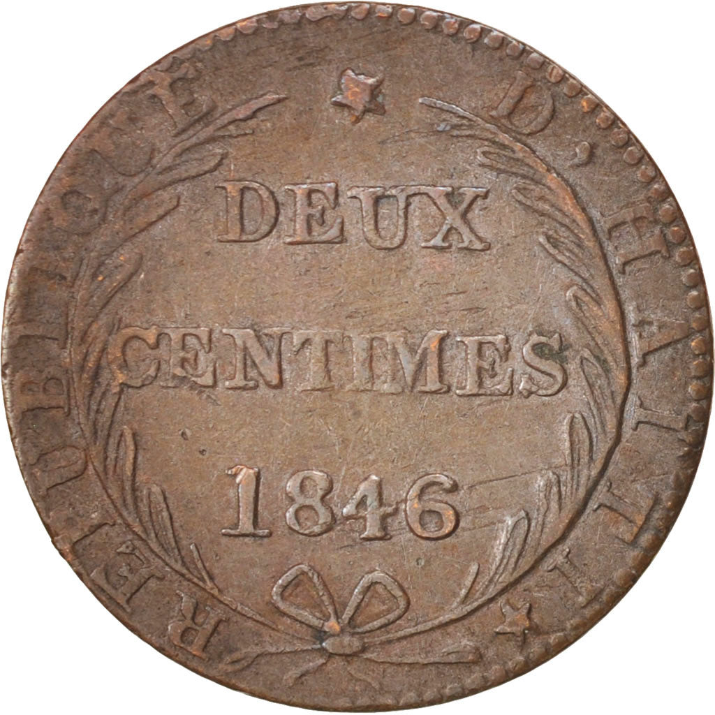 Haiti, 2 Centimes, 1846, SS, Copper, KM:27.1