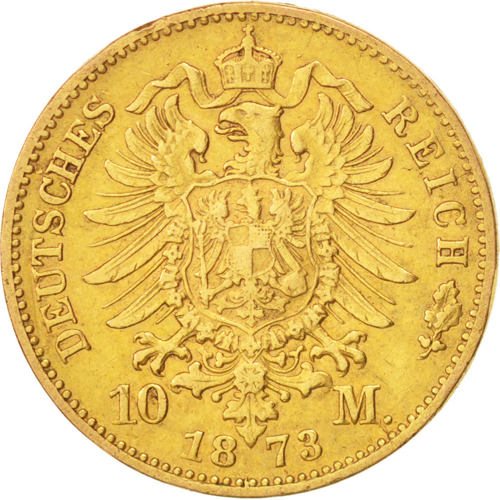 German States, PRUSSIA, Wilhelm I, 10 Mark, 1873, Hannover, EF(40-45), Gold