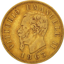 Italy, Vittorio Emanuele II, 10 Lire, 1863, Torino, VF(30-35), Gold, KM:9.3