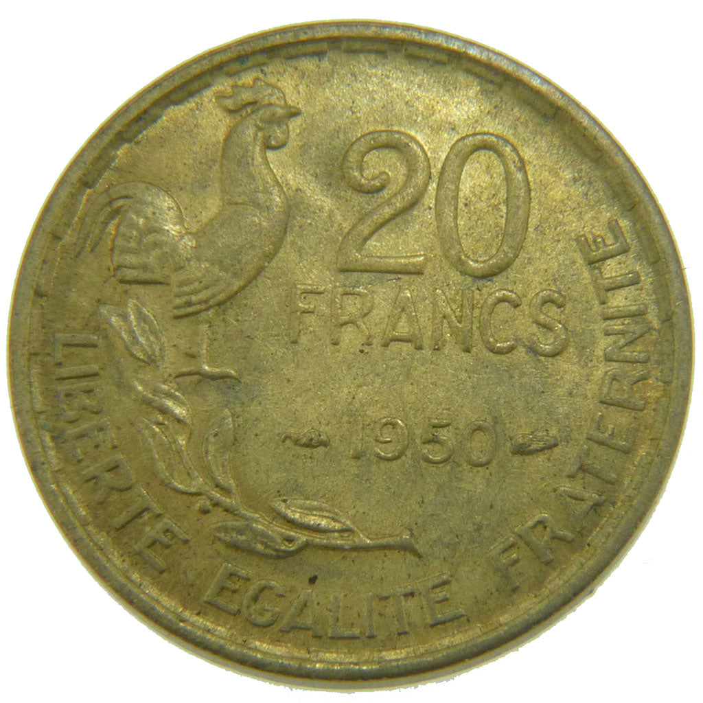 FRANCE, Guiraud, 20 Francs, 1950, Paris, KM #916.1, AU(55-58), Aluminum-Bronze,.