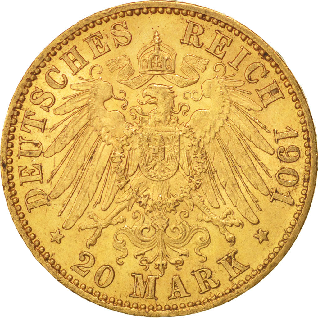 Moneta, Stati tedeschi, PRUSSIA, Wilhelm II, 20 Mark, 1901, Berlin, BB+, Oro