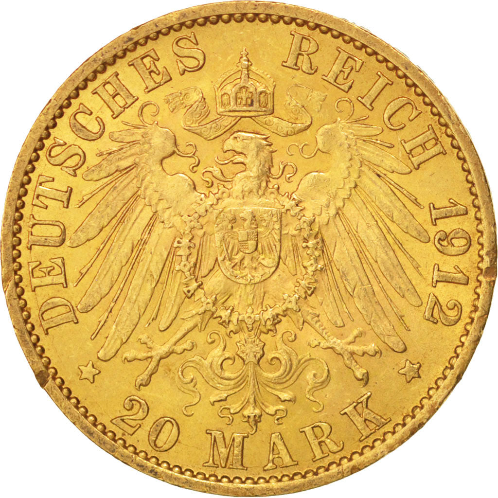 Coin, German States, PRUSSIA, Wilhelm II, 20 Mark, 1912, Berlin, AU(50-53)