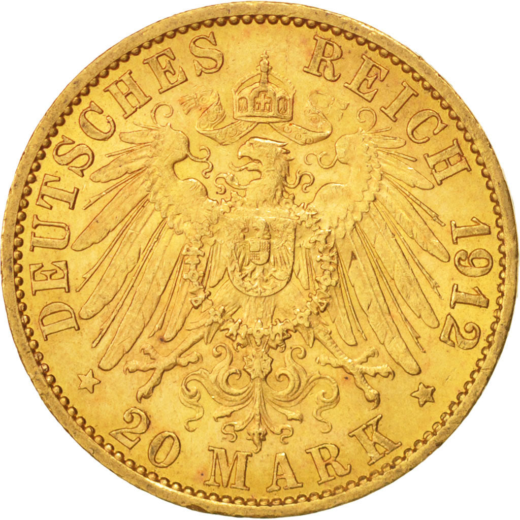Coin, German States, PRUSSIA, Wilhelm II, 20 Mark, 1912, Berlin, AU(50-53)