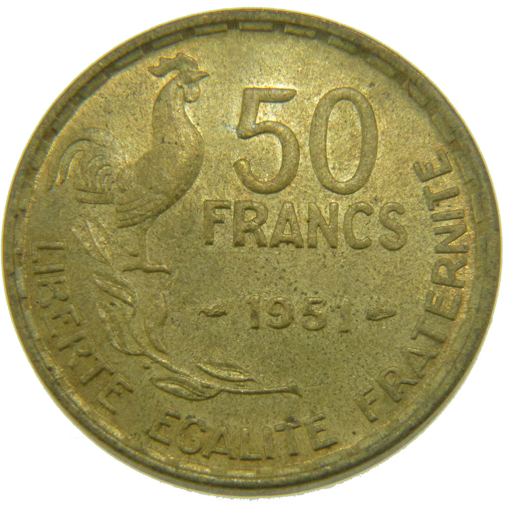 FRANCE, Guiraud, 50 Francs, 1951, MS(60-62), Cupro-Aluminium, 27, Gadoury #880,.