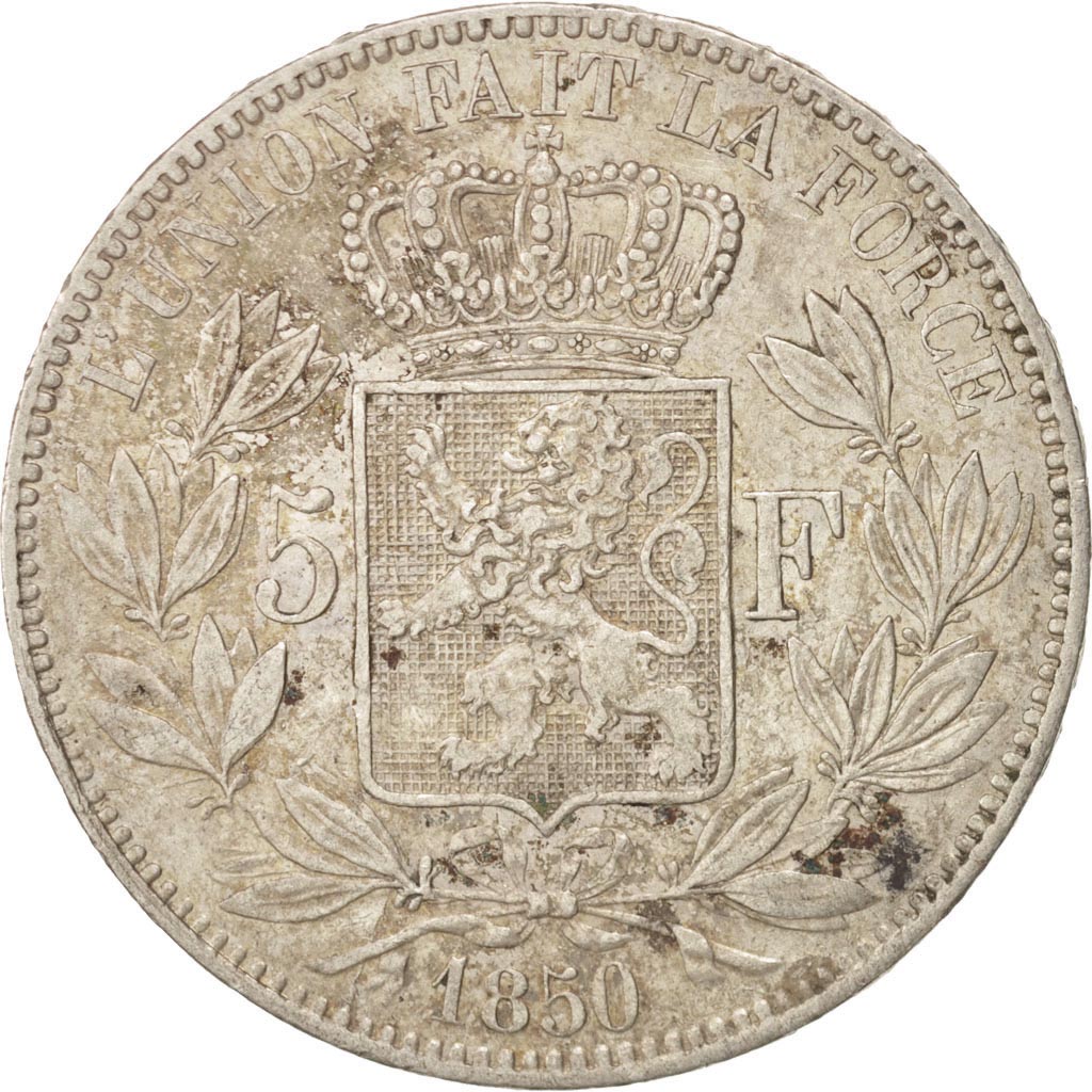 Belgium, Leopold I, 5 Francs, 5 Frank, 1850, EF(40-45), Silver, KM:17