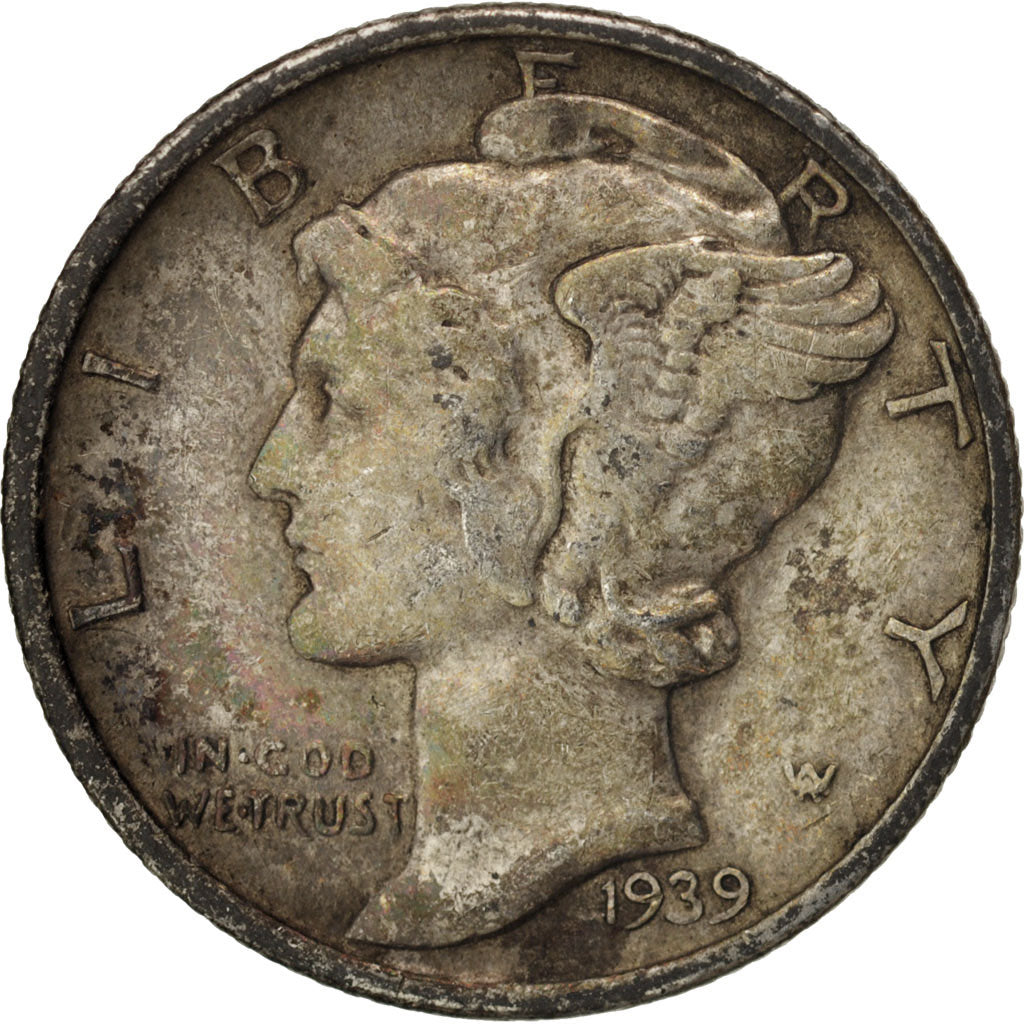 United States, Mercury Dime, 1939, U.S. Mint, San Francisco, EF(40-45)