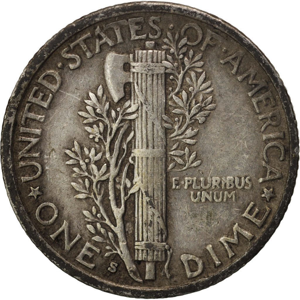 United States, Mercury Dime, 1939, U.S. Mint, San Francisco, EF(40-45)