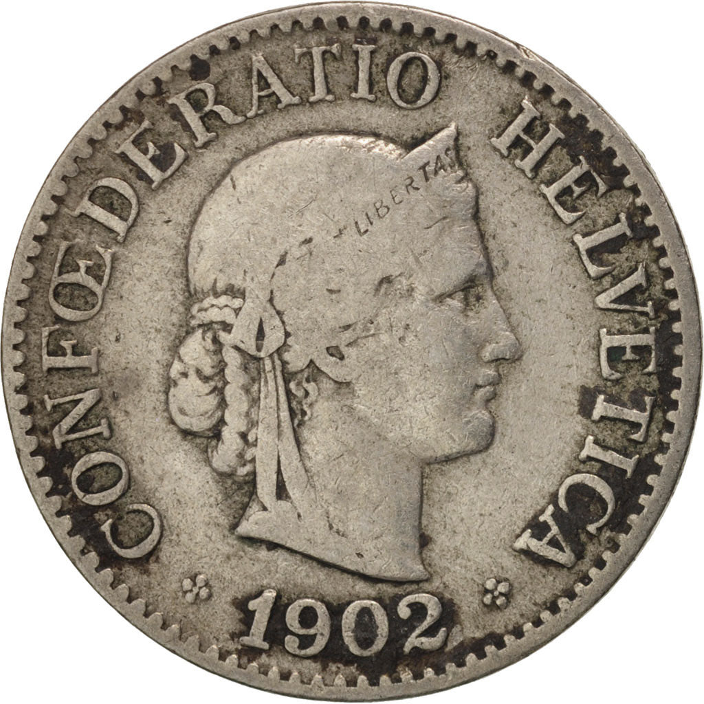 Switzerland, 10 Rappen, 1902, Bern, VF(20-25), Copper-nickel, KM:27
