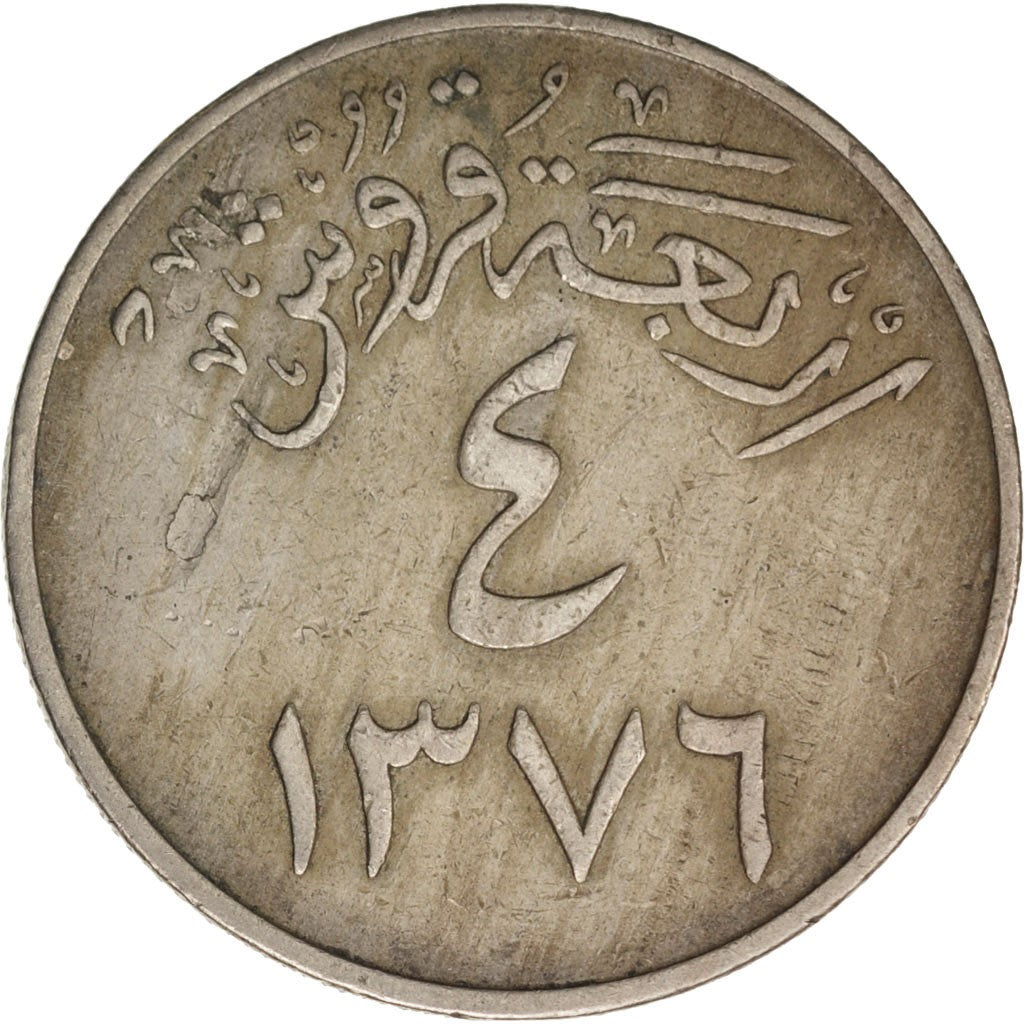 Saudi Arabia, UNITED KINGDOMS, 4 Ghirsh, 1956, EF(40-45), Copper-nickel, KM:42