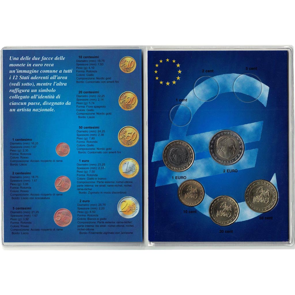 Monaco, Euro Poket, Série de la 10 Centimes à la 2 Euro 2002, SPL