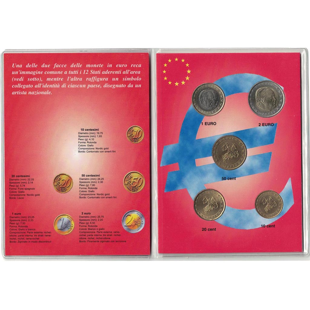 Monaco, 10 Cents to 2 Euro, 2003, UNZ, (No Composition)