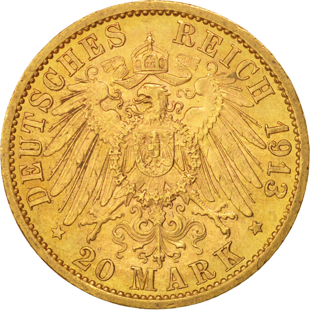 Coin, German States, PRUSSIA, Wilhelm II, 20 Mark, 1913, Berlin, AU(55-58)