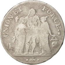 Francia, Union et Force, 5 Francs, An 8, 1800, Bayonne, B+, Argento, KM:639.6
