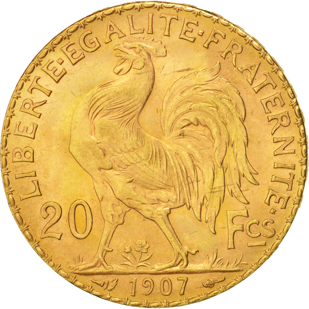 France, Marianne, 20 Francs, 1907, MS(64), Gold, KM:857, Gadoury:1064a